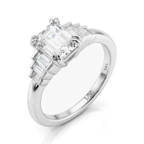 Rectanglo - Smaragdschliff Moissanit Ring mit Baguette-Akzenten