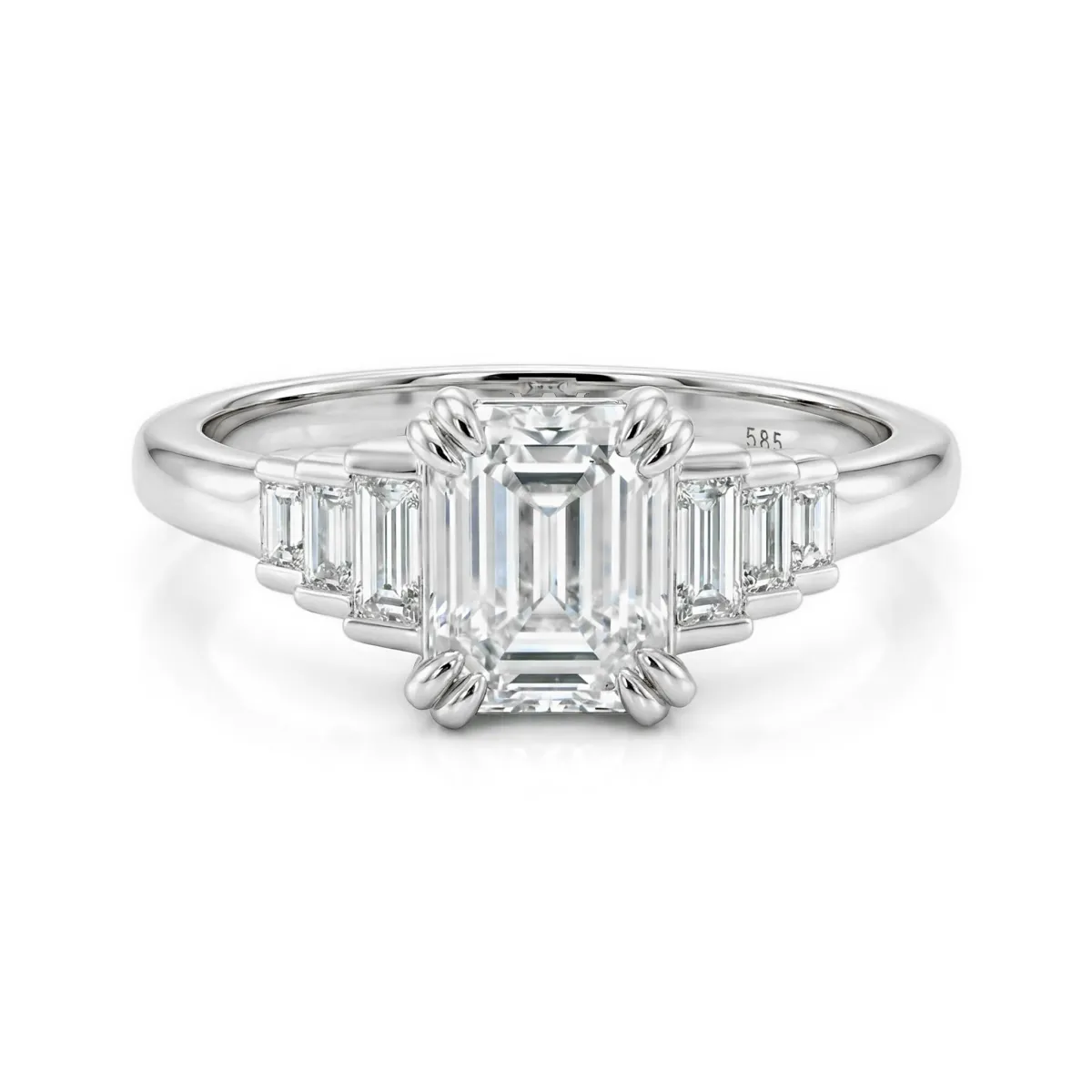 Rectanglo - Smaragdschliff Moissanite Ring mit Baguette Akzenten