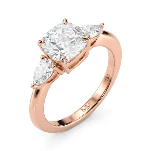 Trielle - Kissenschliff Moissanit Verlobungsring mit Birnenschliff Seitenakzenten