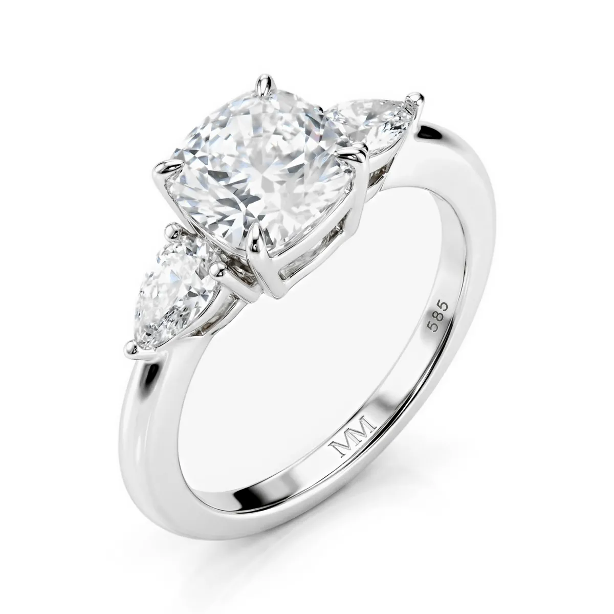 Trielle - Cushion Moissanite Verlobungsring mit Birnenschliff Seitenakzenten