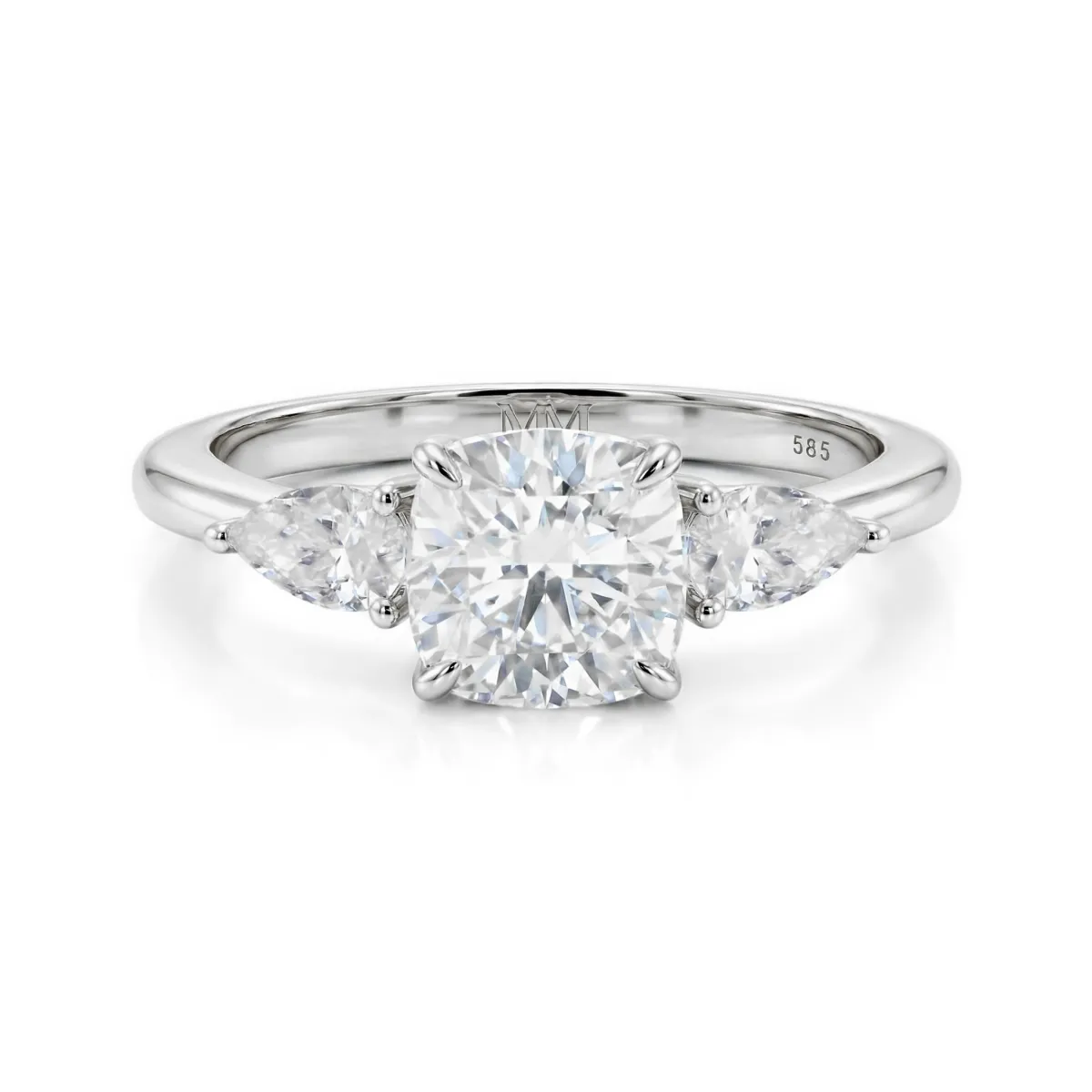 Trielle - Cushion Moissanite Verlobungsring mit Birnenschliff Seitenakzenten