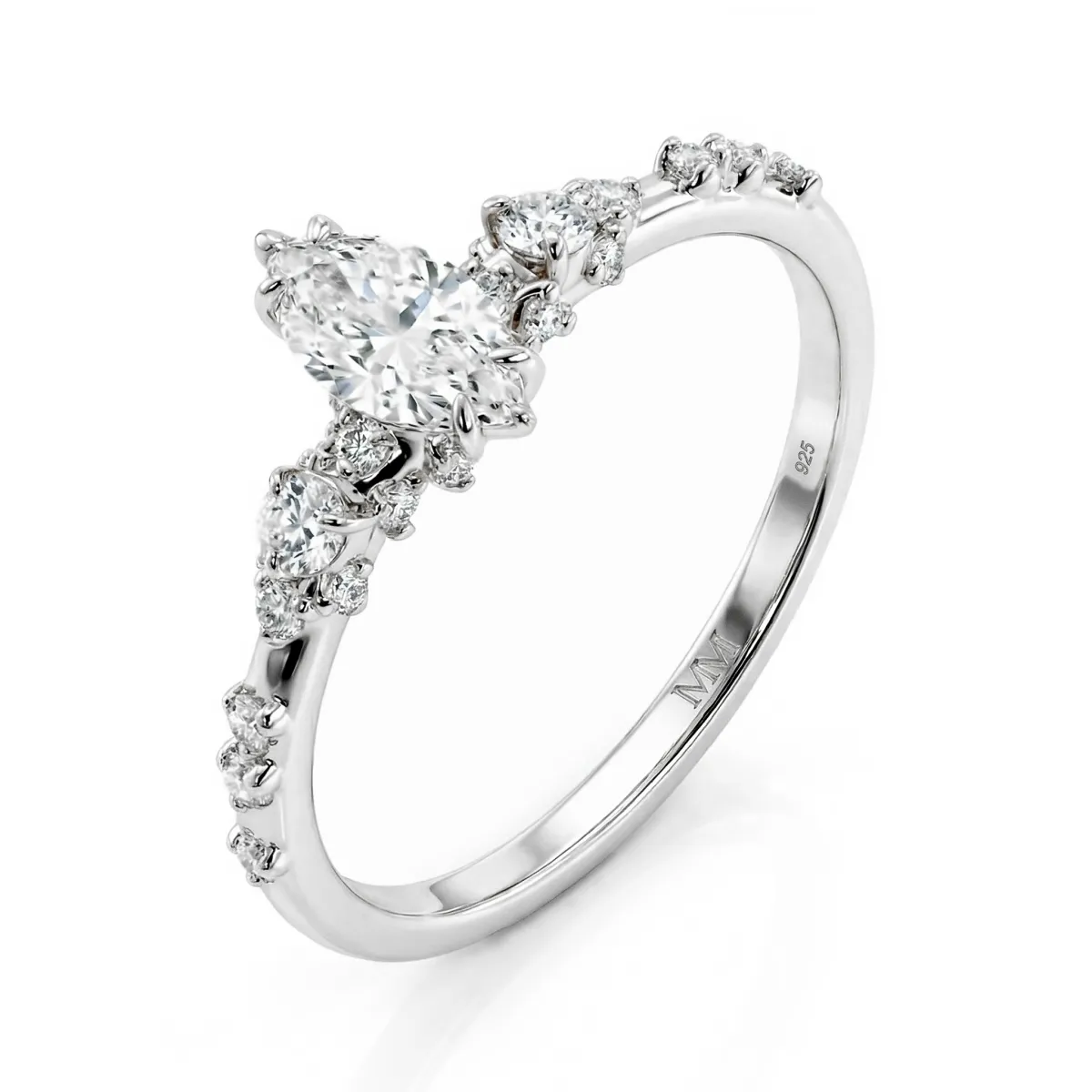 Elegante - Marquise Moissanit Ring mit minimalistischen Vintage-Seitensteinen