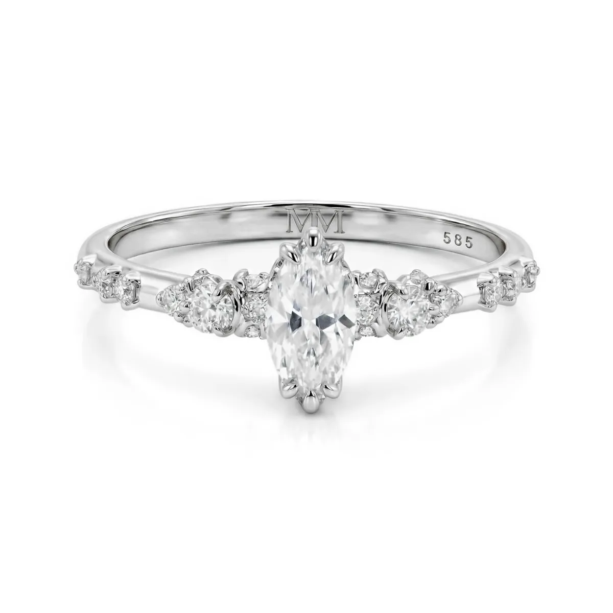Elegante - Marquise Moissanit Ring mit minimalistischen Vintage-Seitensteinen