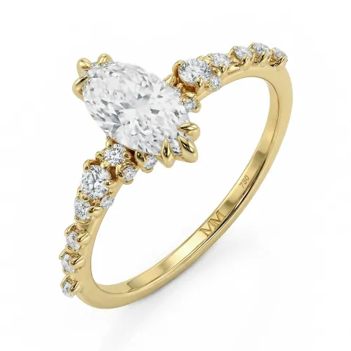 Elegante - Marquise-Schliff Moissanit Ring mit minimalistischen, im Vintage-Stil inspirierten Seitensteinen