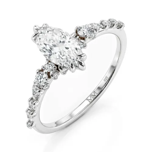 Elegante - Marquise-Schliff Moissanit Ring mit minimalistischen, im Vintage-Stil inspirierten Seitensteinen