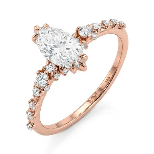 Elegante - Marquise-Schliff Moissanit Ring mit minimalistischen, im Vintage-Stil inspirierten Seitensteinen