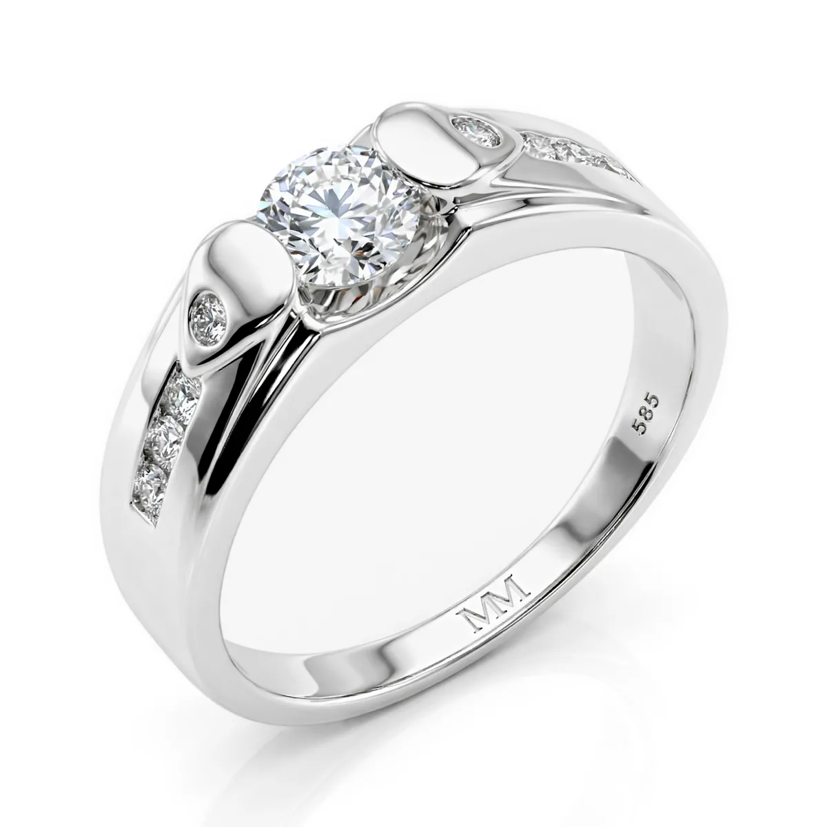 Onyx - Herren Moissanit Ring mit Seitlichen Akzentsteinen