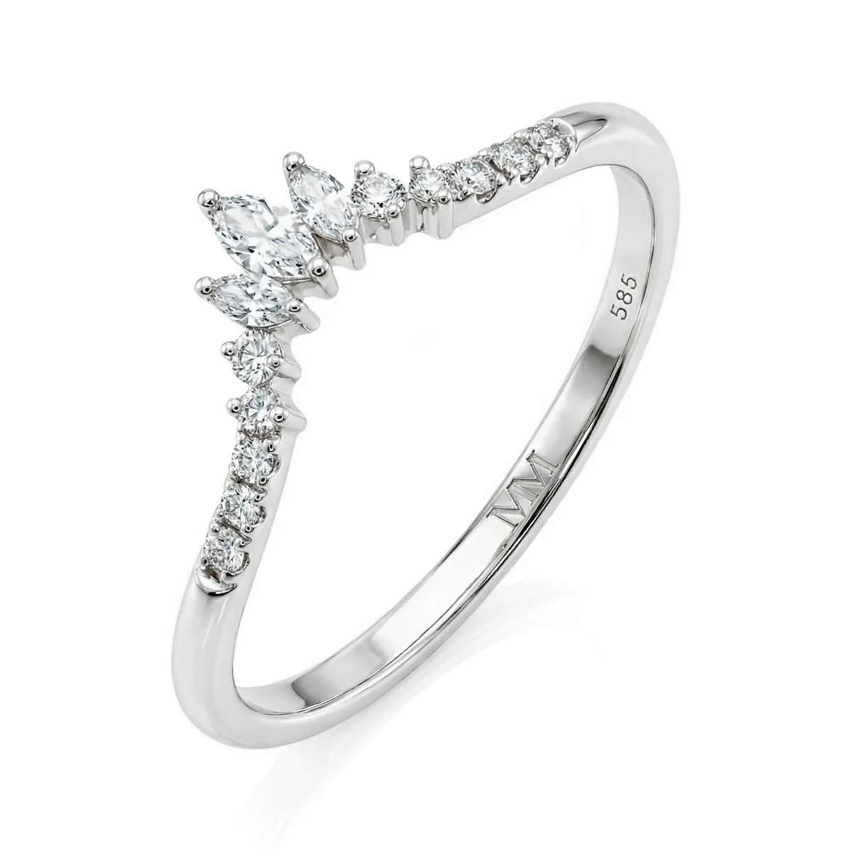 Serenella - Marquise und runde Moissanite Hochzeit Band