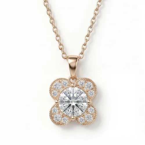 Flora - Kleeblatt-Design Moissanit-Anhänger mit Pavé-Akzenten