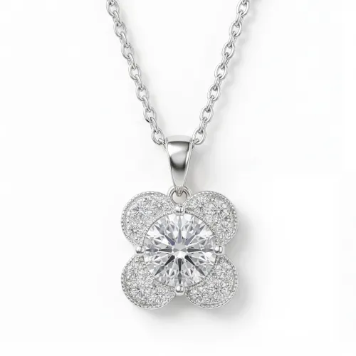 Flora - Kleeblatt-Design Moissanit-Anhänger mit Pavé-Akzenten