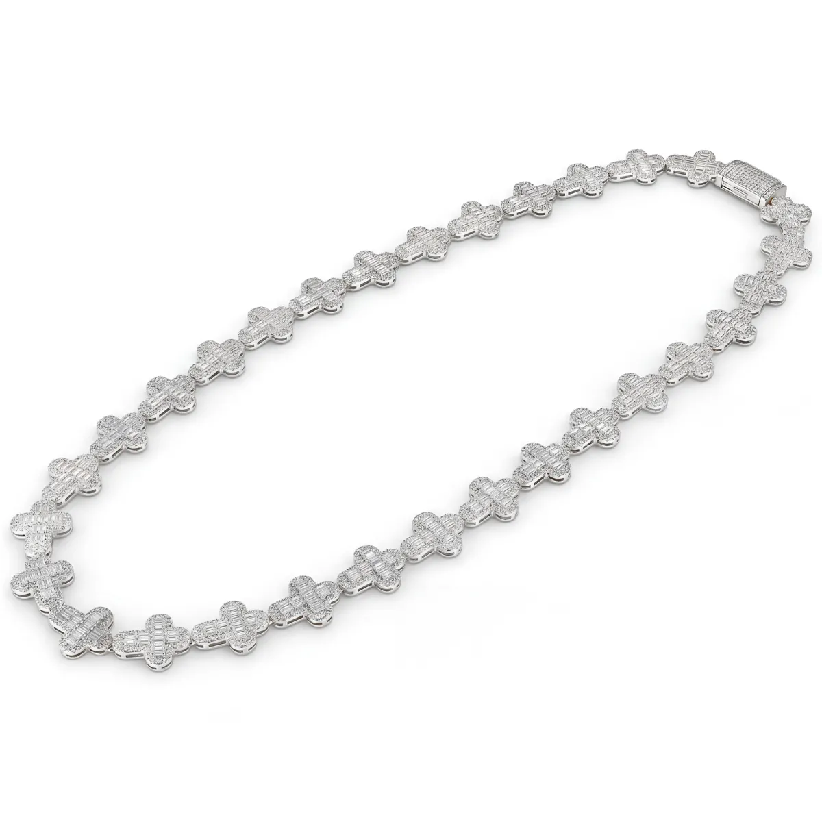 Virtuoso - Smaragd Geschnittener Moissanit Pavé Kreuz Gliederkette Mit Statement Verschluss