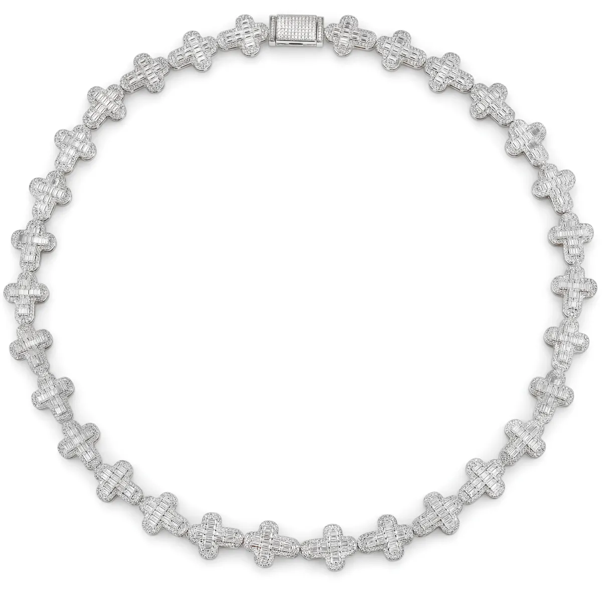 Virtuoso - Smaragd Geschnittener Moissanit Pavé Kreuz Gliederkette Mit Statement Verschluss