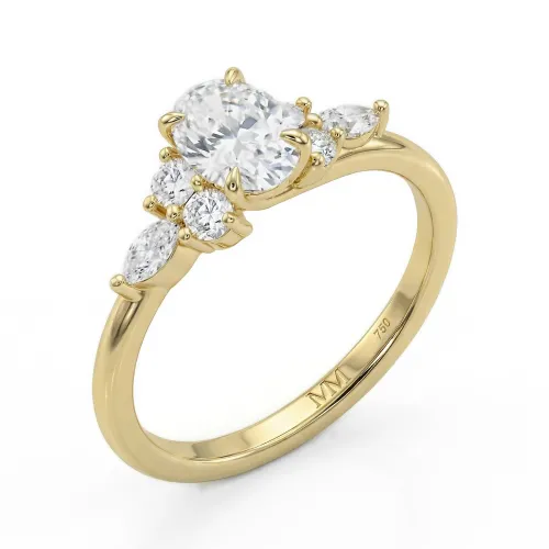 Olivette - Ovaler Moissanit Verlobungsring mit Marquise-Seitensteinen