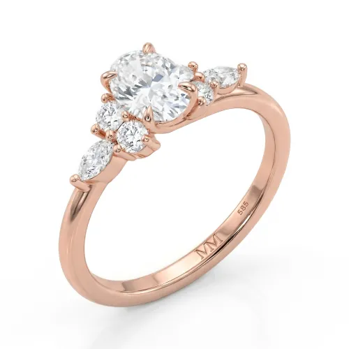 Olivette - Ovaler Moissanit Verlobungsring mit Marquise-Seitensteinen