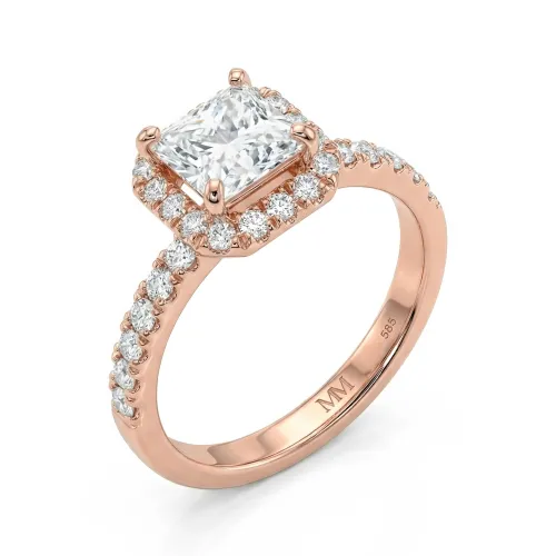 Regalia - Prinzess Moissanit Halo Ring mit Pave Band