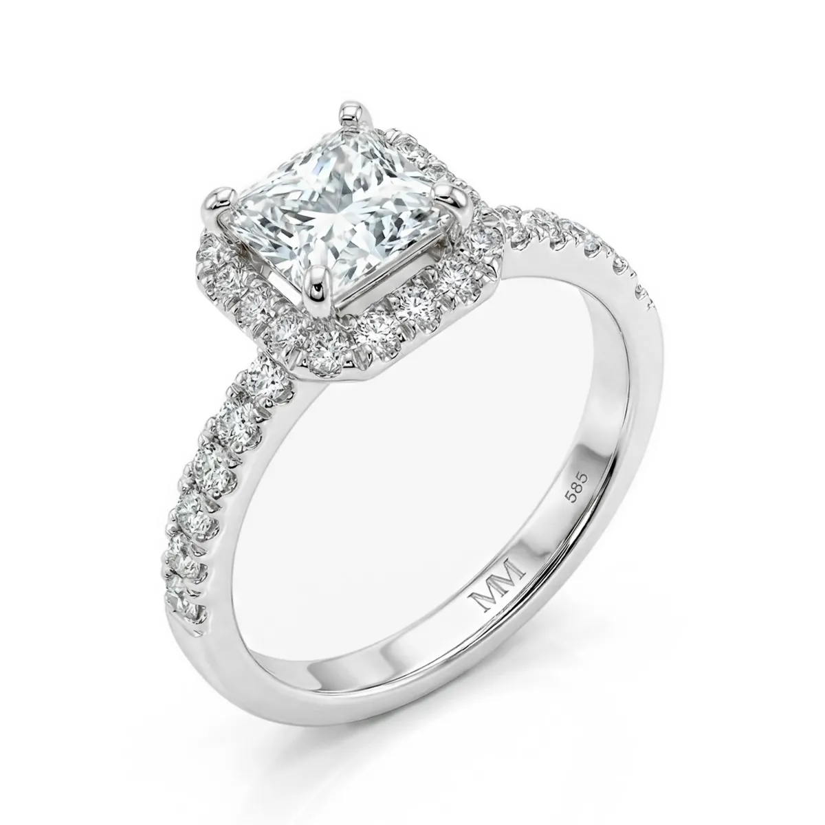 Regalia - Prinzess Moissanit Halo Ring mit Pave Band