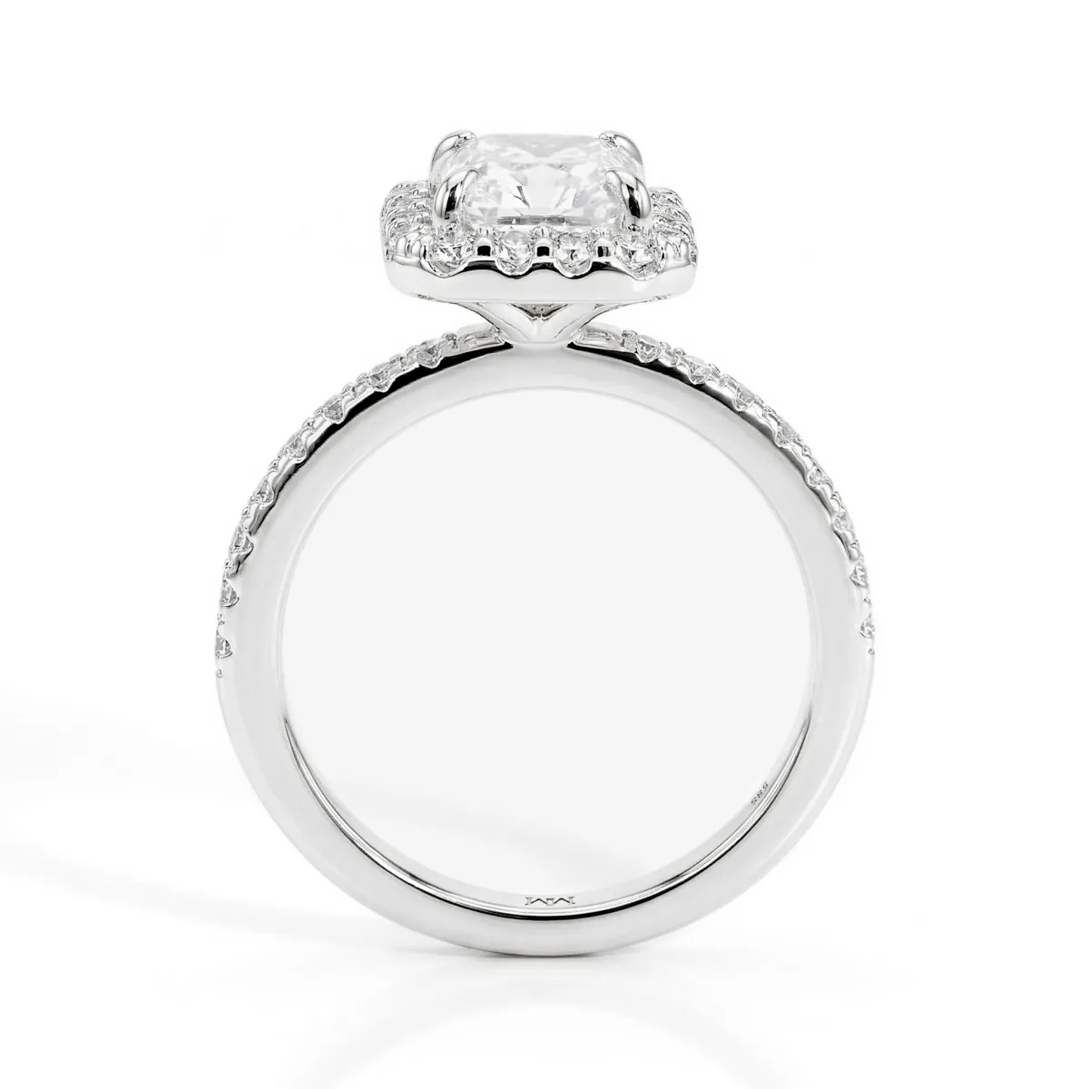 Esmeralda – Smaragdschliff Moissanit Ring im Halo-Design