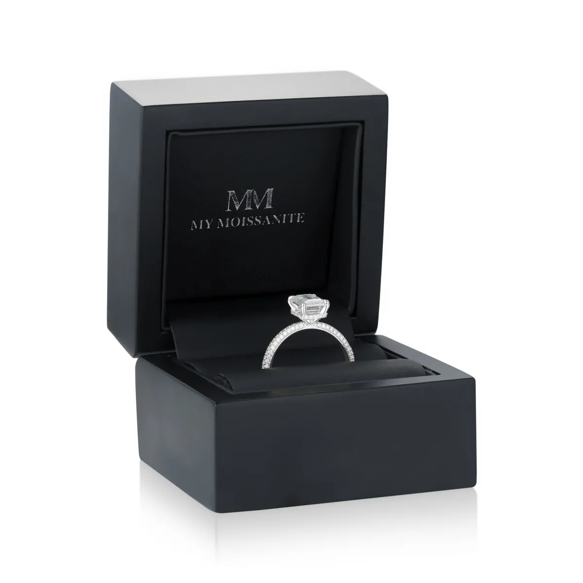 Veridian - Smaragd Moissanit Ring Mit Pavé-Gesetztem Band