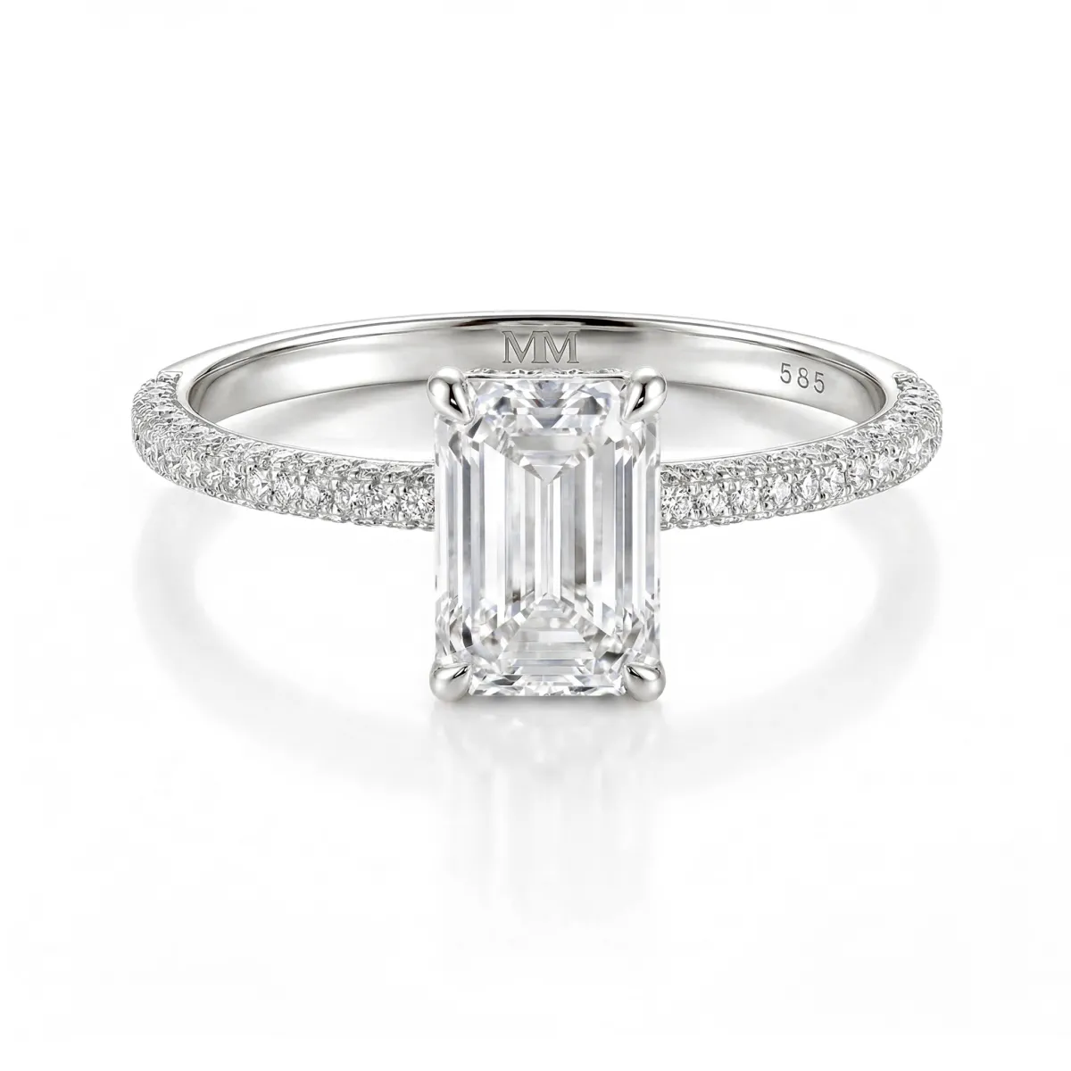 Veridian - Smaragd Moissanit Ring Mit Pavé-Gesetztem Band