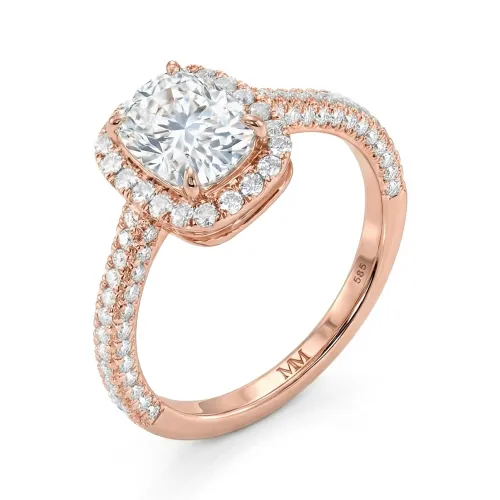 Plushette - Länglich Kissenförmiger Moissanit-Verlobungsring Mit Hidden Halo Und Micropavé-Schaft