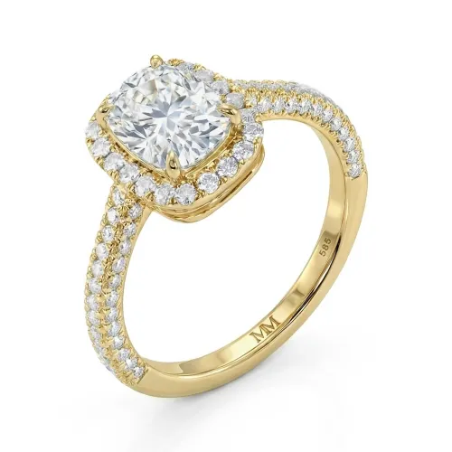 Plushette - Länglich Kissenförmiger Moissanit-Verlobungsring Mit Hidden Halo Und Micropavé-Schaft