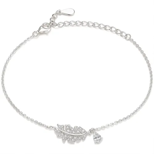 Foliana - Moissanit-Blatt-Charm-Armband Mit Hängendem Stein-Detail