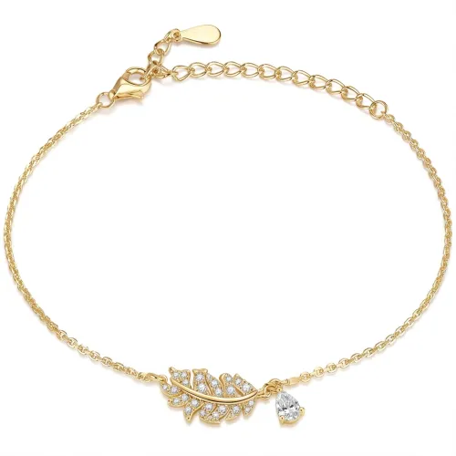 Foliana - Moissanit-Blatt-Charm-Armband Mit Hängendem Stein-Detail