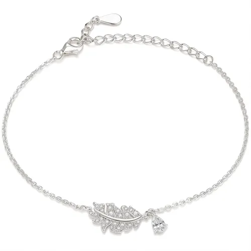 Foliana - Moissanit-Blatt-Charm-Armband Mit Hängendem Stein-Detail