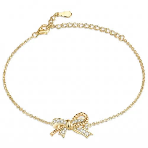 Ribbonique - Zweifarbiger Moissanit-Armband Mit Dekorativer Schleife Und Pavé-Verzierungen