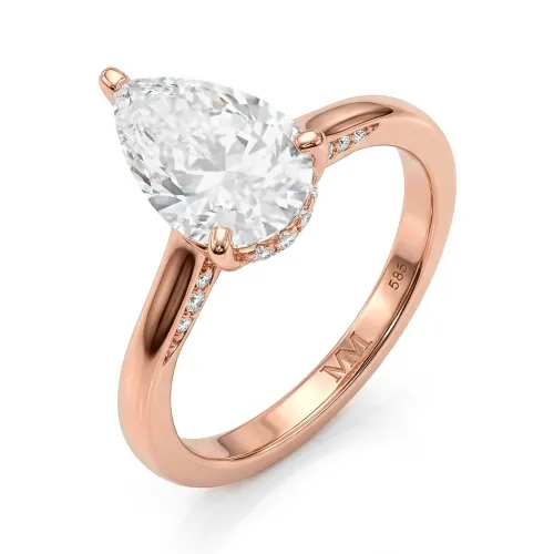 Poirine - Tropfen Geschliffener Moissanit Ring mit Hidden Halo und Pavé Akzentsteinen