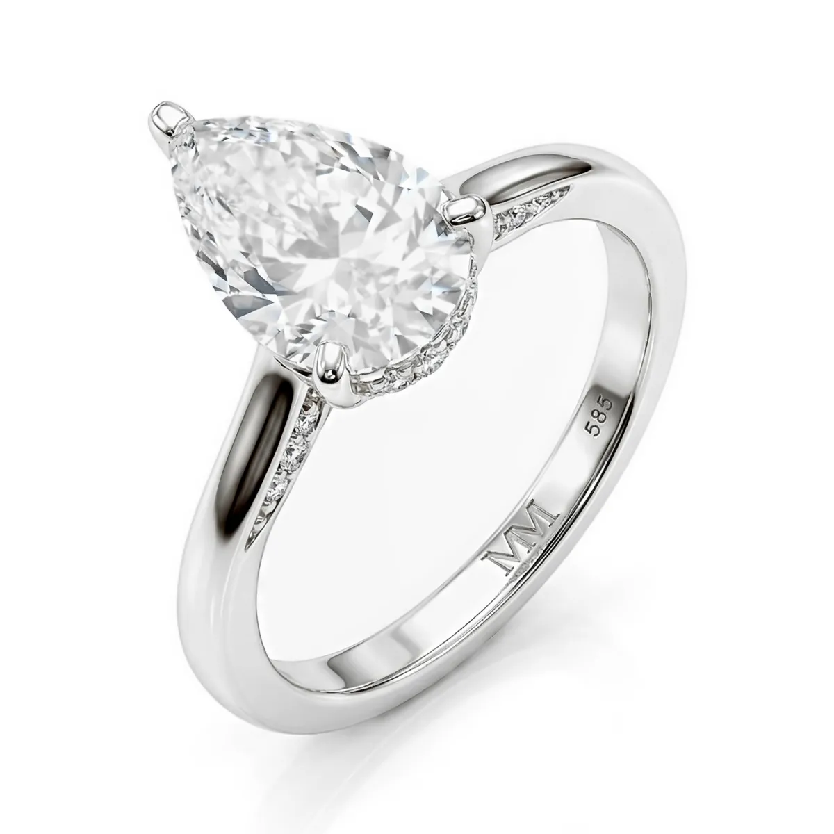 Poirine - Tropfen Geschliffener Moissanit Ring mit Hidden Halo und Pavé Akzentsteinen