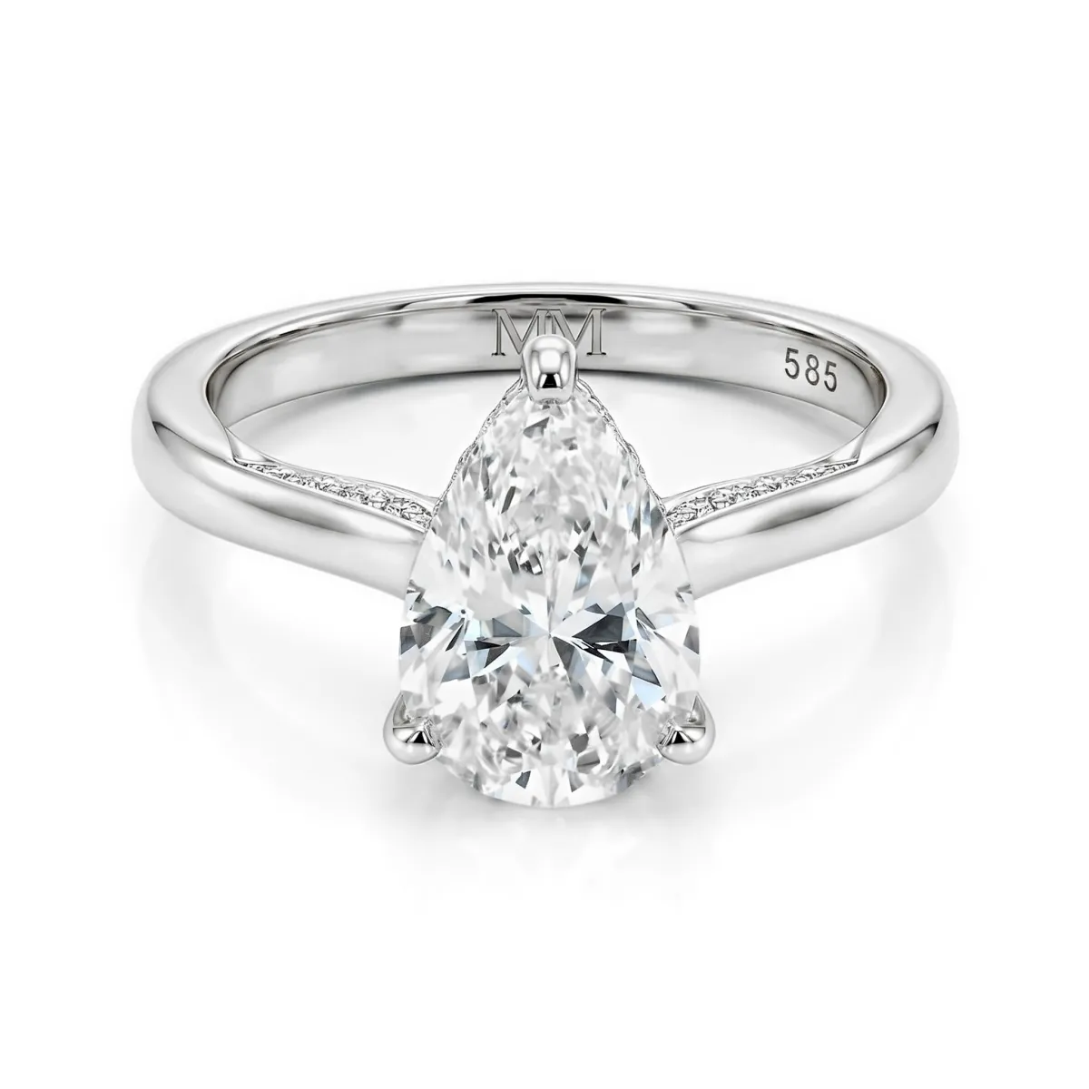 Poirine - Tropfen Geschliffener Moissanit Ring mit Hidden Halo und Pavé Akzentsteinen
