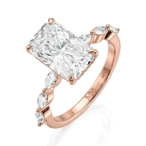 Luminaire - Radiant-Schliff Moissanit Ring Mit Marquise Seitensteinen Und Hidden Halo