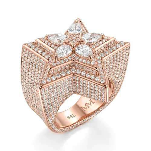 Zenith - Herren Tropfen Moissanit Stern Ring mit Pavé Fassung