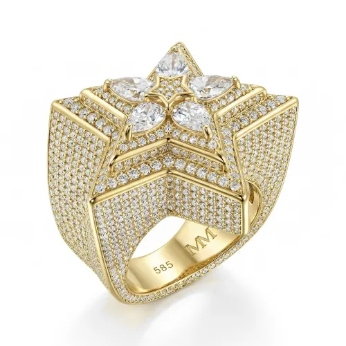 Zenith - Herren Tropfen Moissanit Stern Ring mit Pavé Fassung