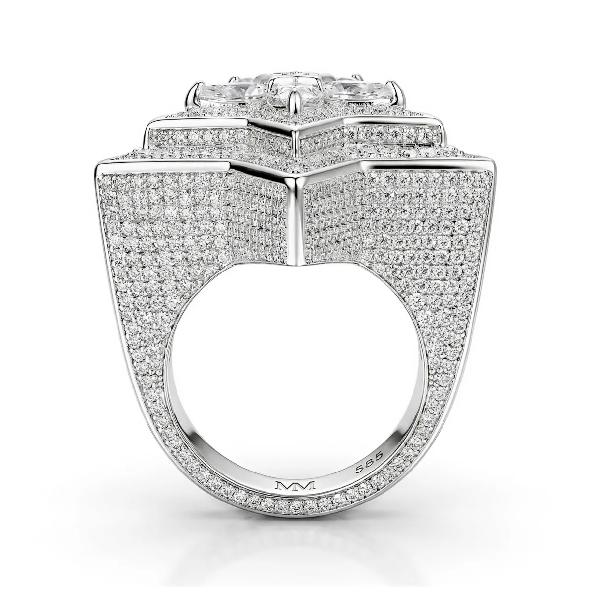 Zenith - Herren Tropfen Moissanit Stern Ring mit Pavé Fassung