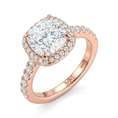 Candesce - Kissen-Schliff Moissanit Halo Verlobungsring Mit Akzentuiertem Band