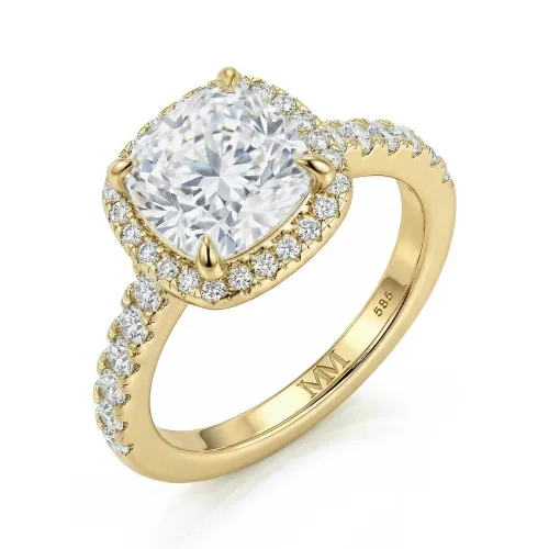 Candesce - Kissen-Schliff Moissanit Halo Verlobungsring Mit Akzentuiertem Band