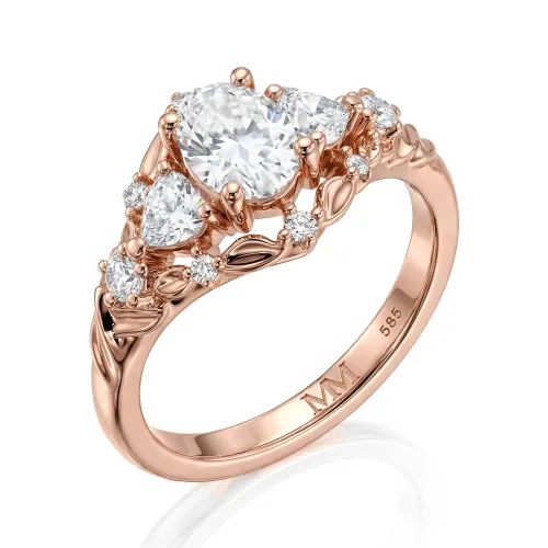 Gardenia - Oval Moissanit Verlobungsring mit Herz- und Rundschliff-Akzenten