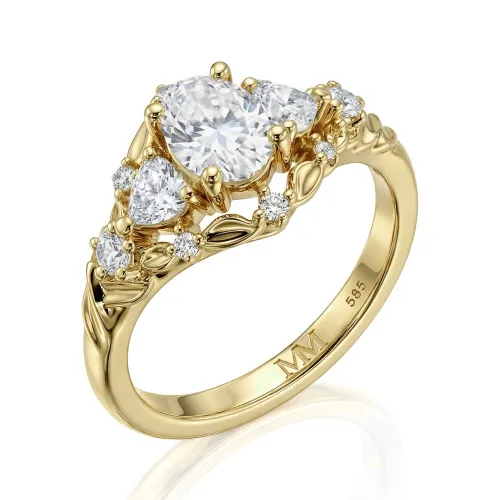 Gardenia - Oval Moissanit Verlobungsring mit Herz- und Rundschliff-Akzenten