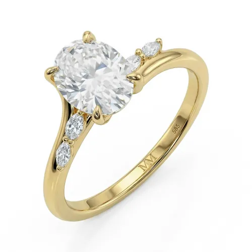 Viviette - Oval Schliff Moissanit Verlobungsring Mit Marquise-Akzentsteinen