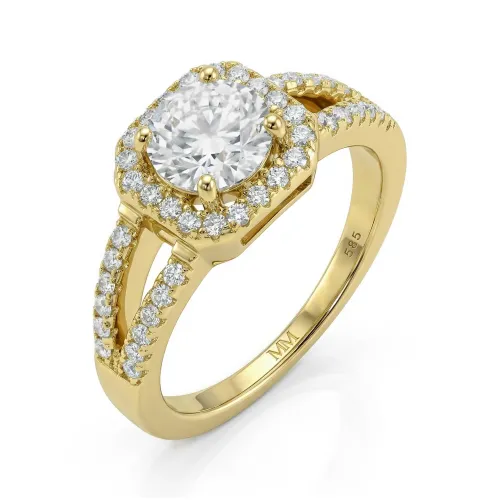 Evora – Moissanit-Ring mit Split-Shank in Halo-Fassung