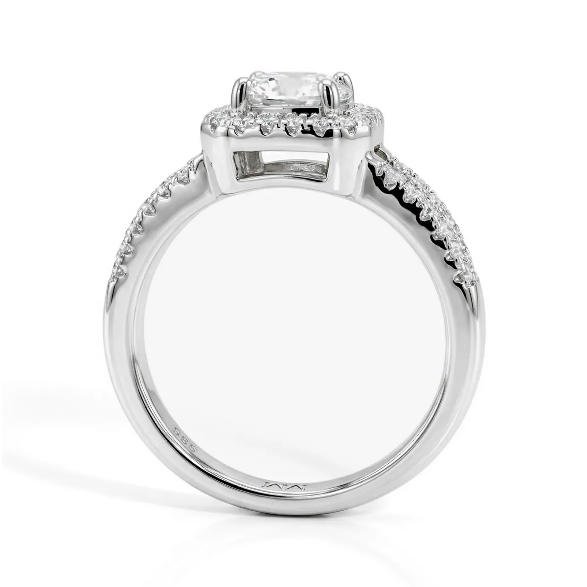 Evora – Moissanit-Ring mit Split-Shank in Halo-Fassung