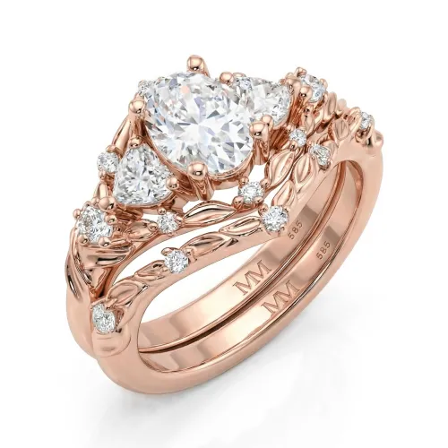 Fiorine - Oval-Schliff Moissanit Brautset Mit Botanischem Design