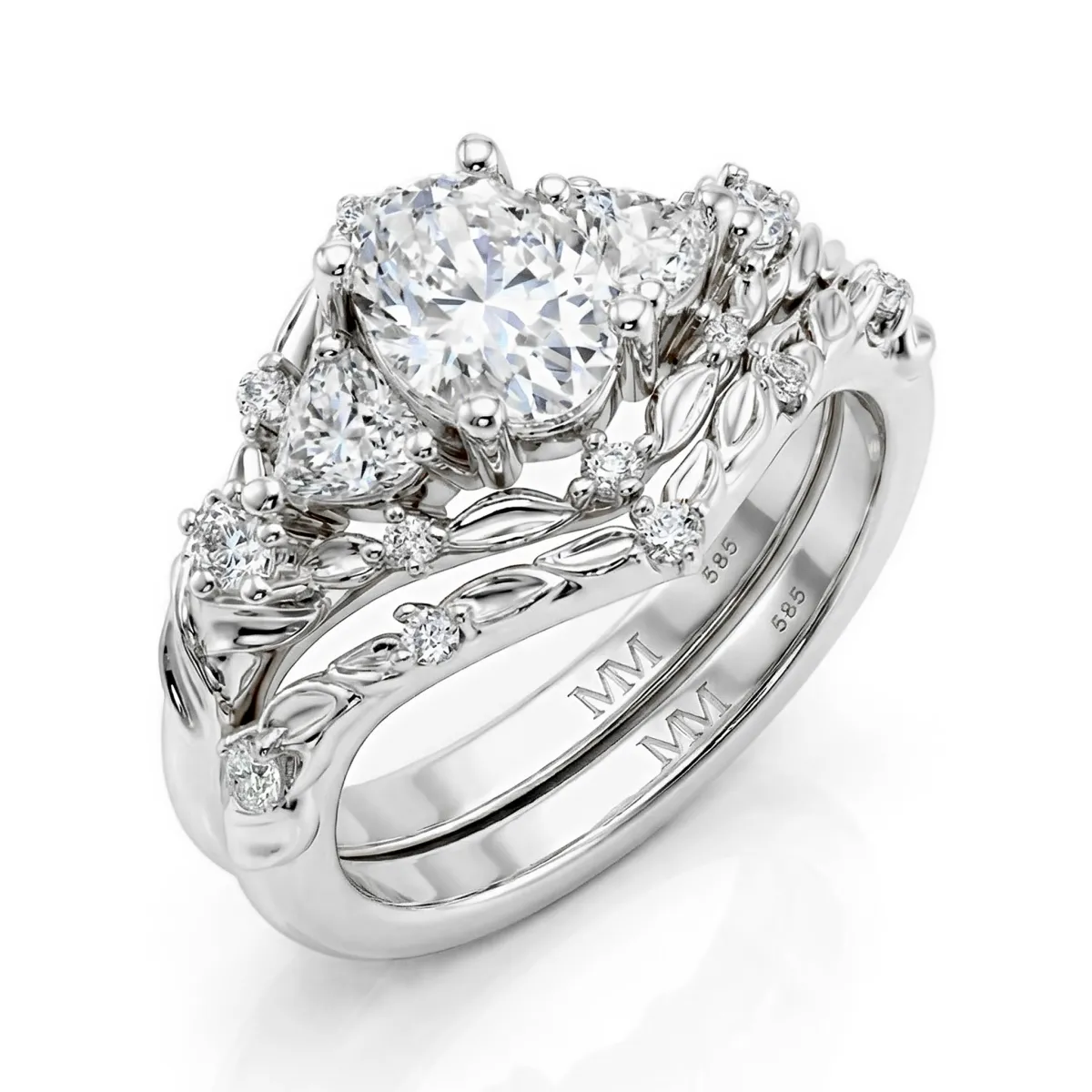 Fiorine - Oval Cut Moissanit Brautset Mit Botanischem Design