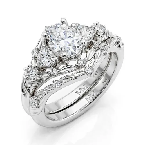 Fiorine - Oval-Schliff Moissanit Brautset Mit Botanischem Design