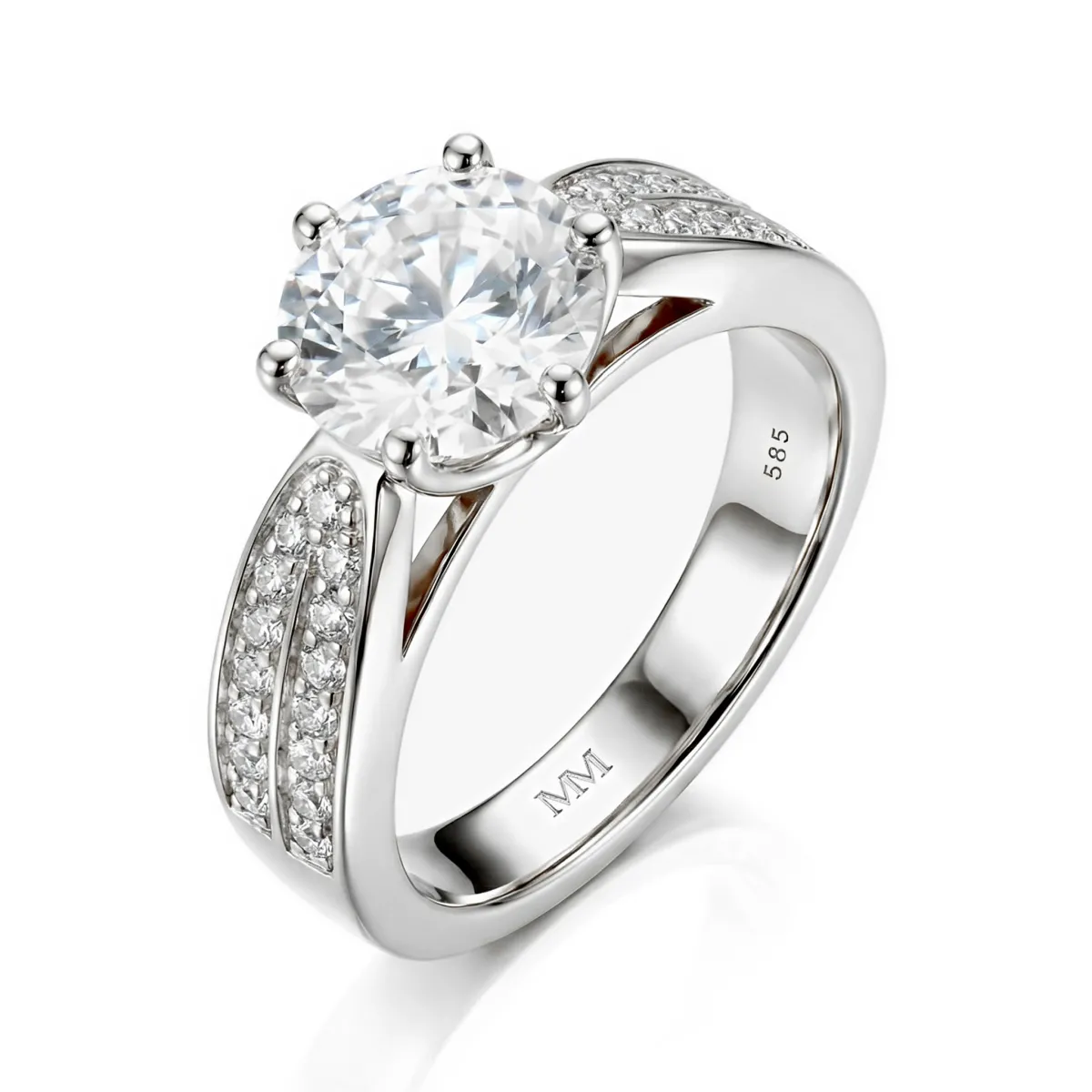 Sophia - Moissanite Engagement Ring with Pavé Side Stones