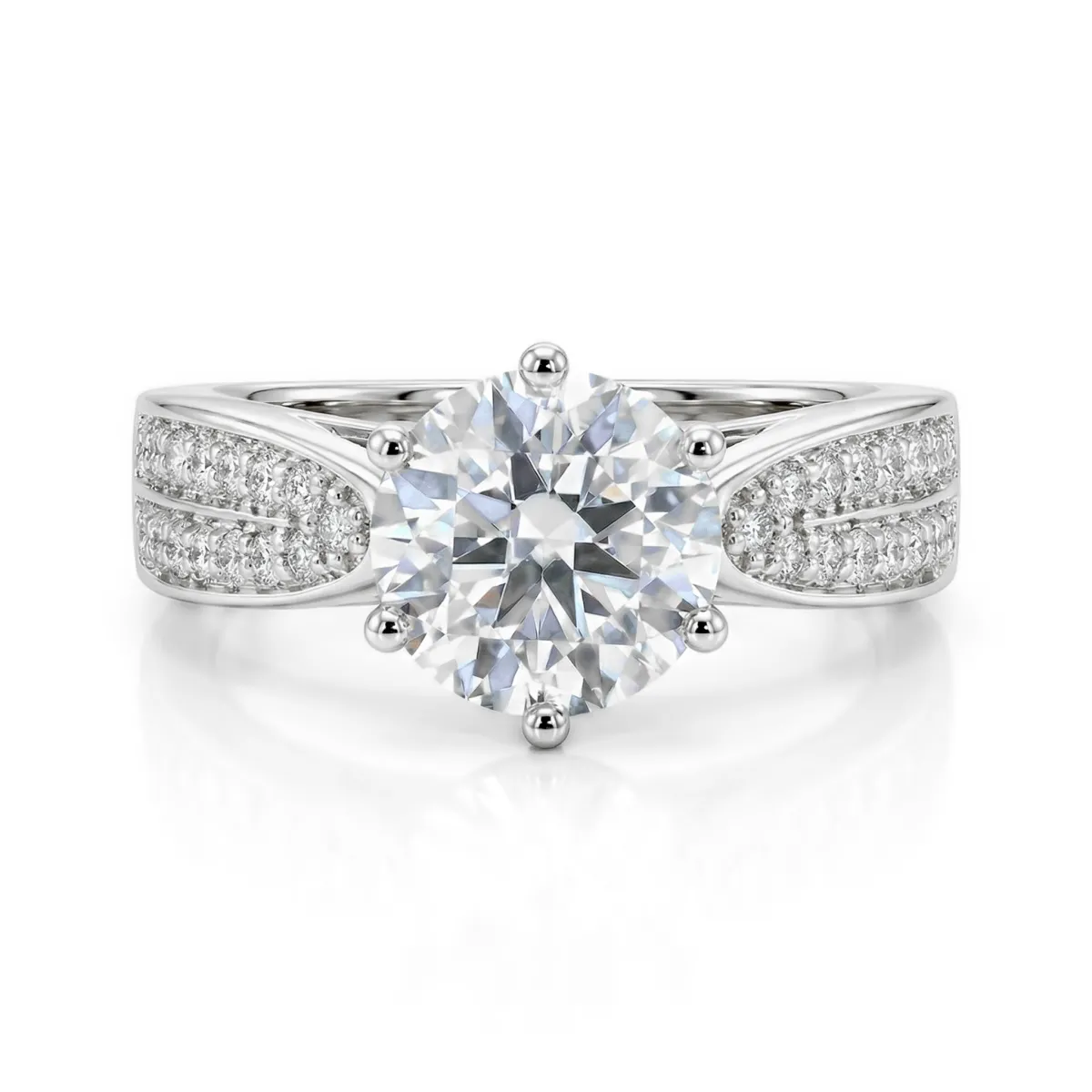 Sophia - Moissanite Engagement Ring with Pavé Side Stones