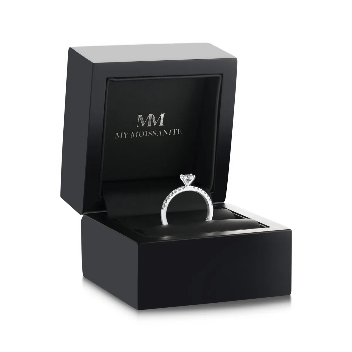 Finesse - Moissanit Verlobungsring mit Seitensteinen