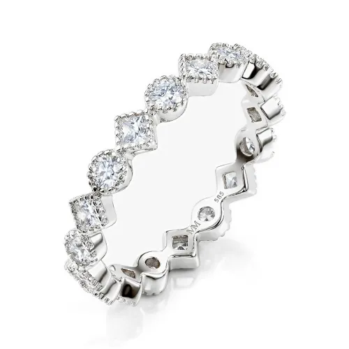 Verona - Quadratischer und Runder Moissanit Eternity Ring mit Milgrain-Details
